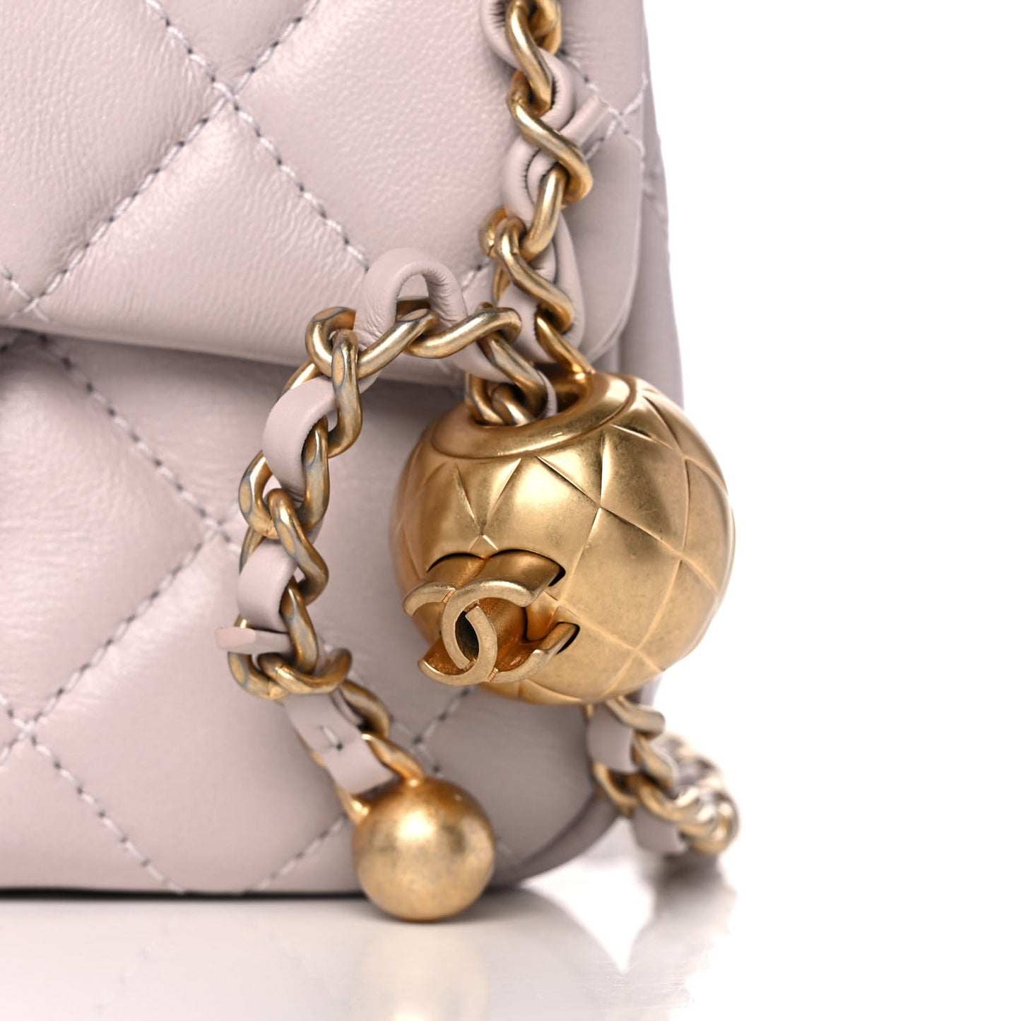 Lambskin Quilted Mini Pearl Crush Flap Light Purple