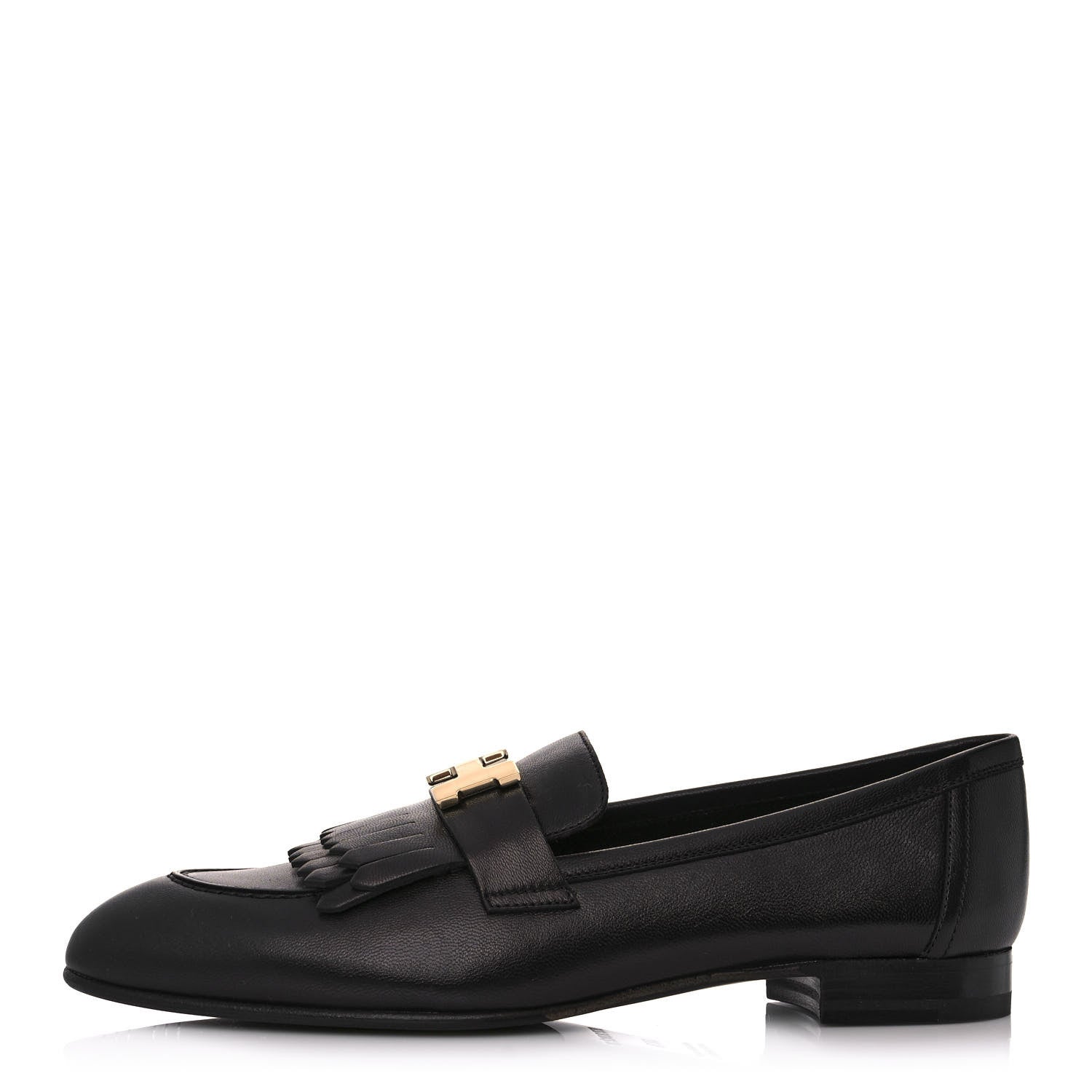 Hermes Goatskin Womens Royal Loafers 38.5 Black 1 of 10