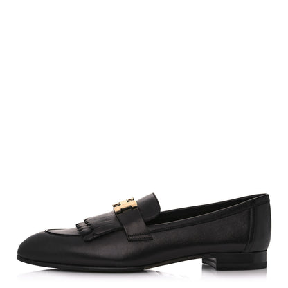 Hermes Goatskin Womens Royal Loafers 38.5 Black 1 of 10