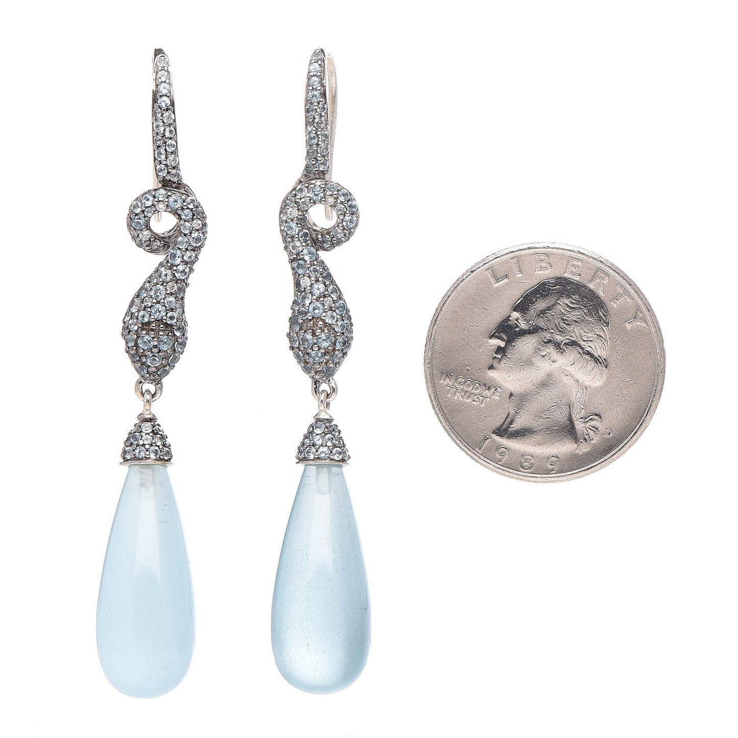 Sterling Silver Diamond Aquamarine Blue Topaz Legends Cobra Batu Drop Earrings