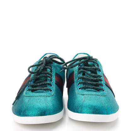 Gucci Glitter Fabric Web Studded Sneakers 9 Teal 2 of 12