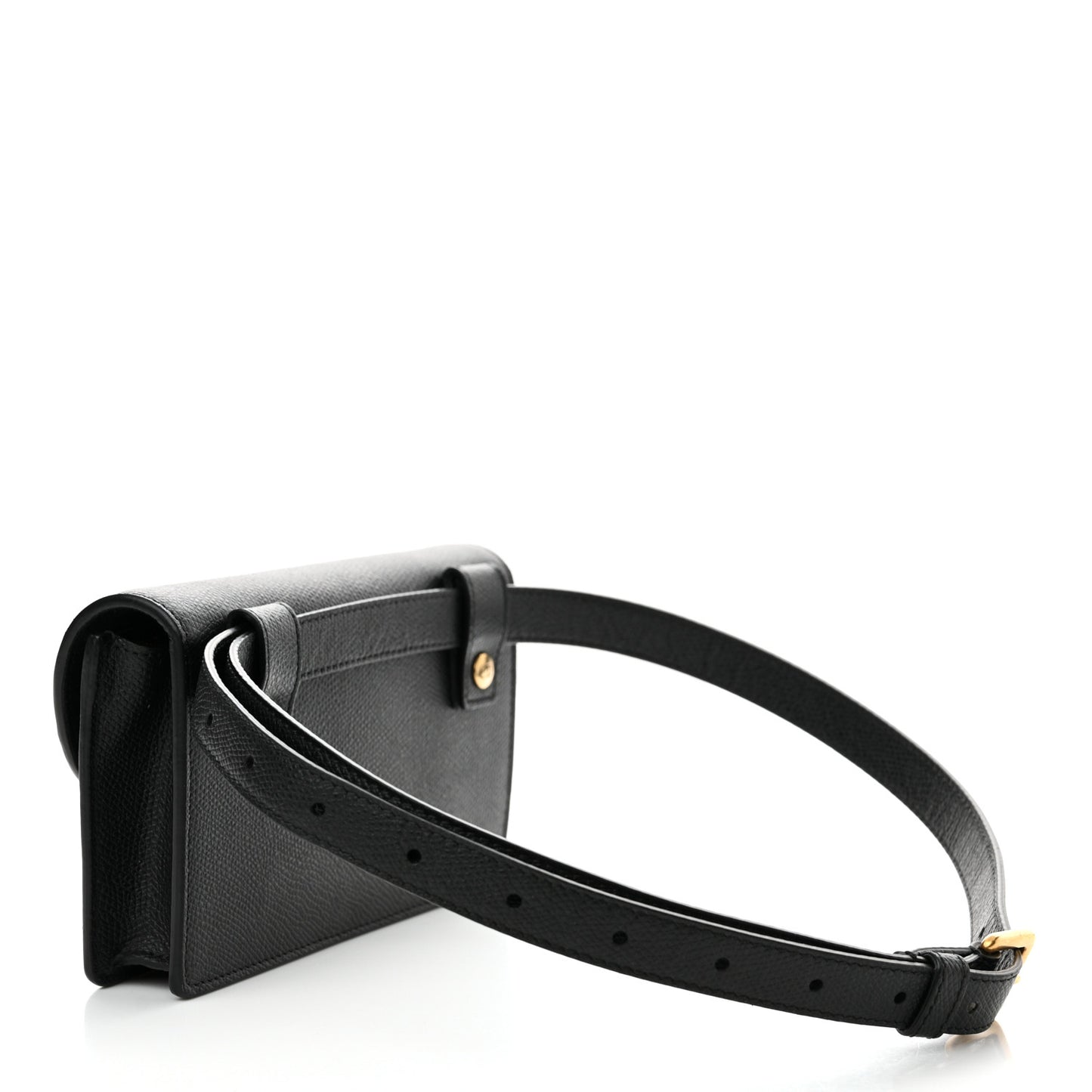 Grained Calfskin Saddle Belt Clutch Black