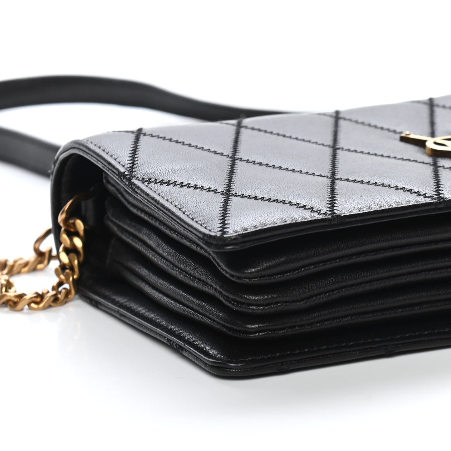 Lambskin Diamond Quilted Monogram Angie Chain Bag Black