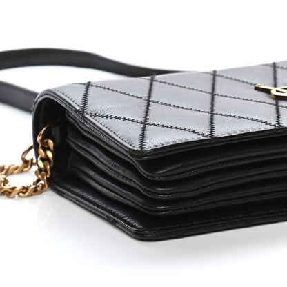 Saint Laurent Lambskin Diamond Quilted Monogram Angie Chain Bag Black 8 of 9