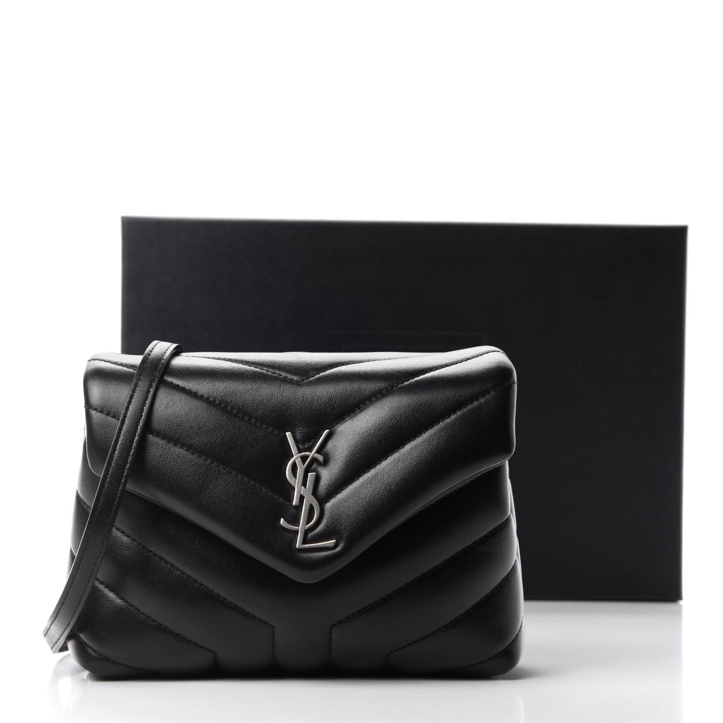 Calfskin Y Quilted Monogram Toy Loulou Crossbody Bag Black