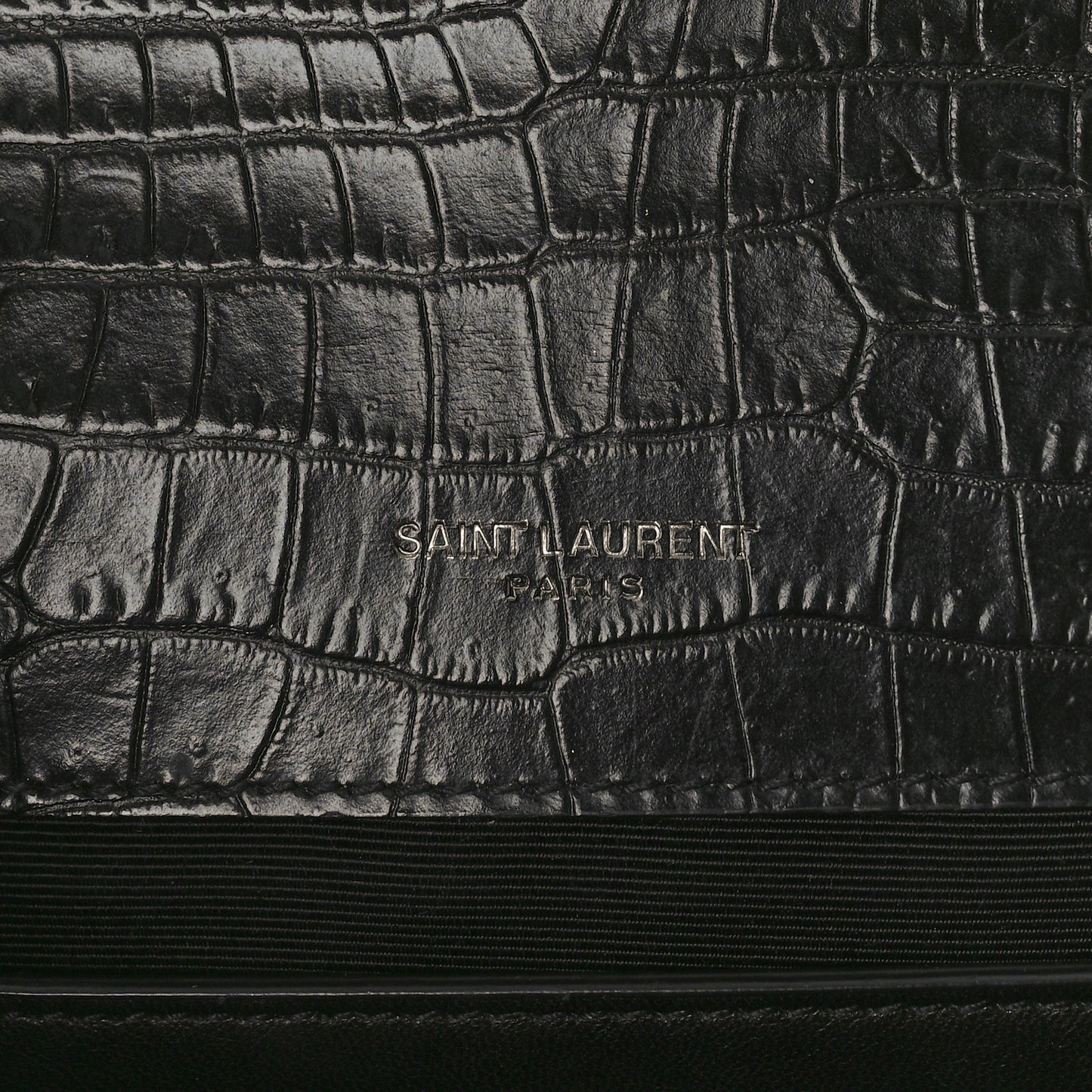 Calfskin Crocodile Embossed Medium Monogram Envelope Chain Shoulder Bag Black