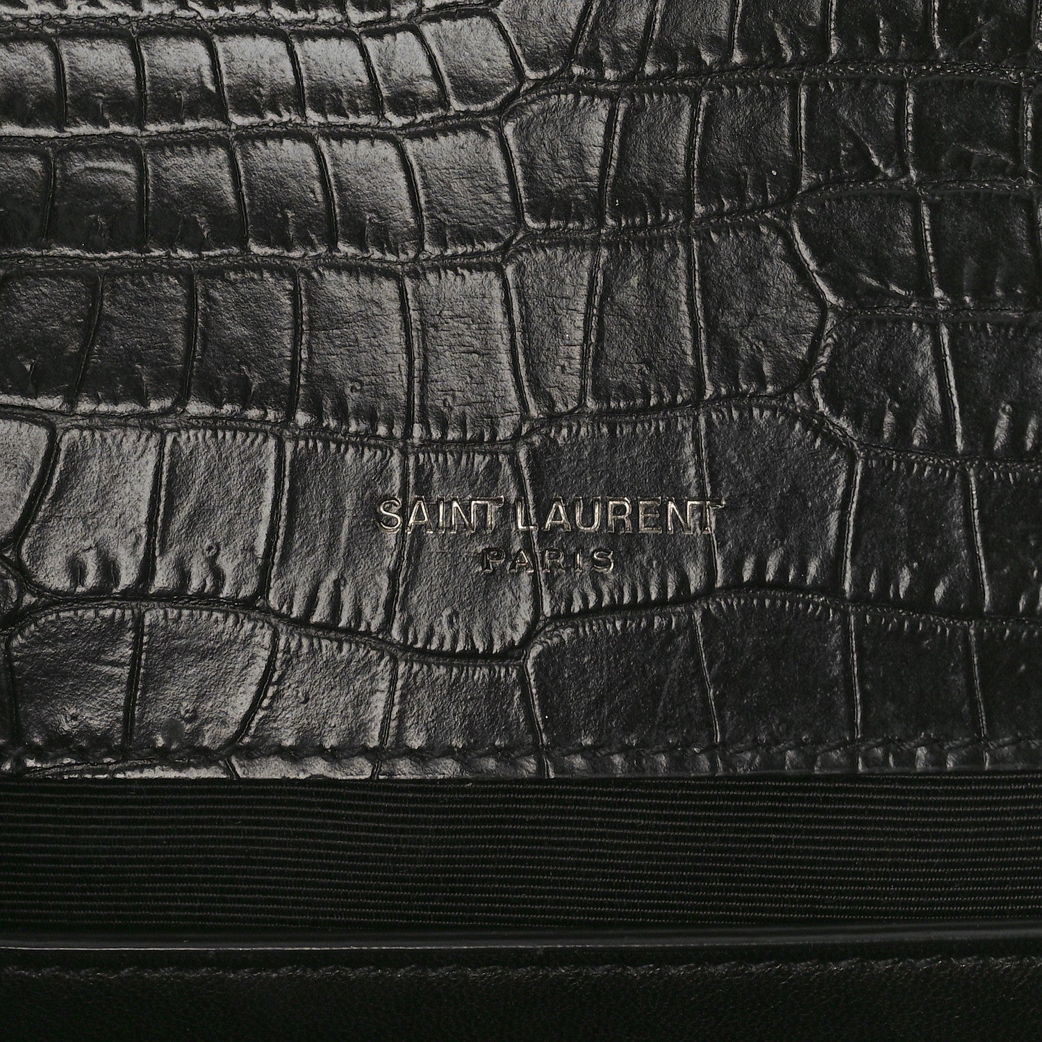 Saint Laurent Calfskin Crocodile Embossed Medium Monogram Envelope Chain Shoulder Bag Black 6 of 9