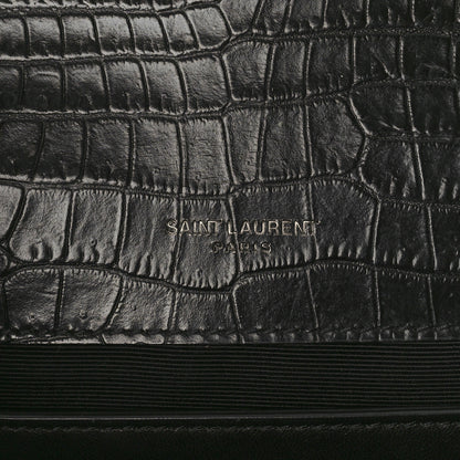 Saint Laurent Calfskin Crocodile Embossed Medium Monogram Envelope Chain Shoulder Bag Black 6 of 9