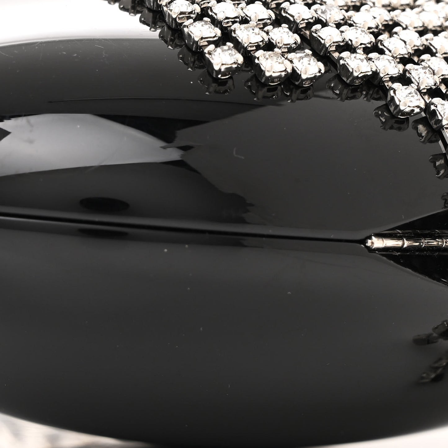Resin Crystal Chain Fringe CC Oval Minaudiere Black