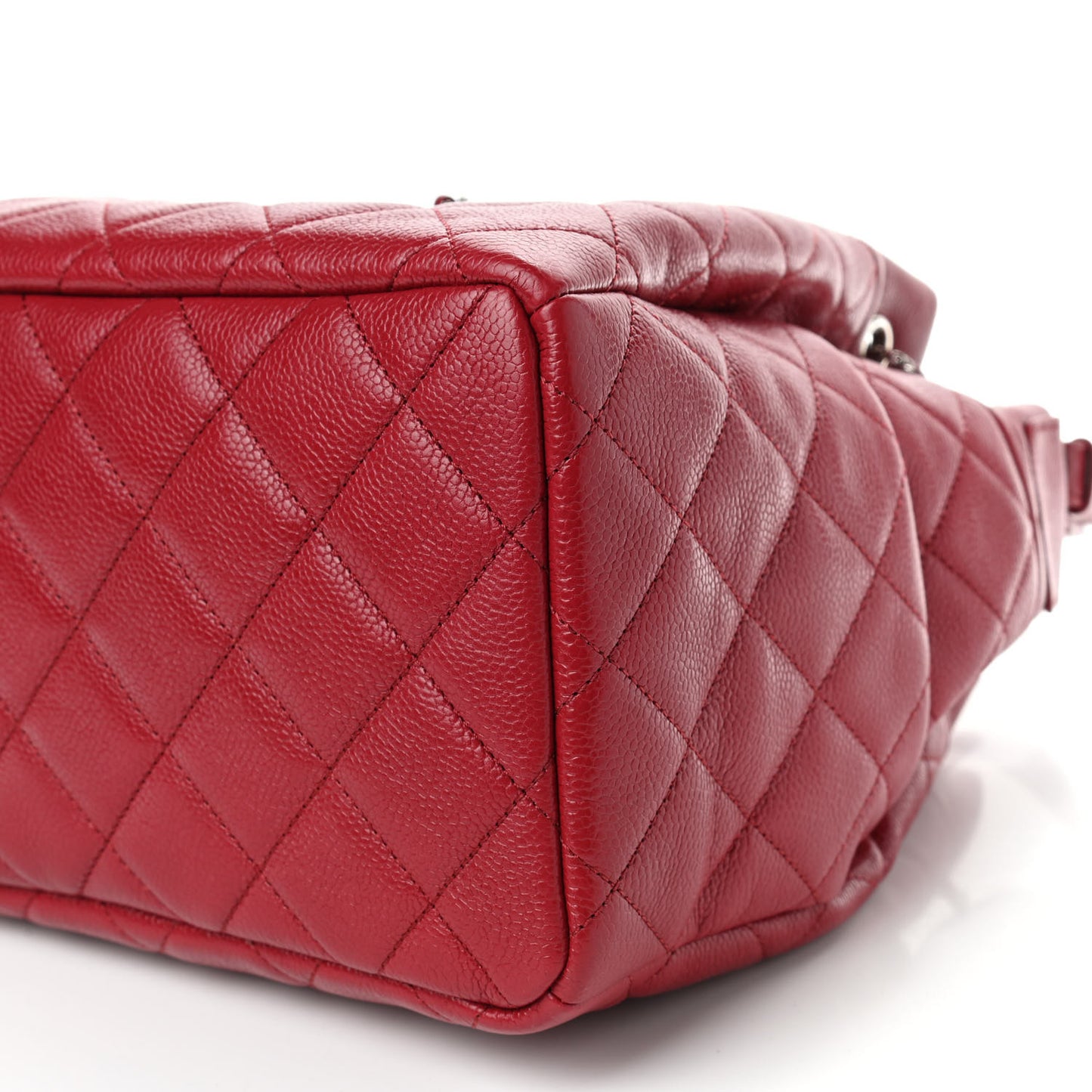Caviar Flat Quilted CC Chain Bucket Drawstring Bag Dark Pink