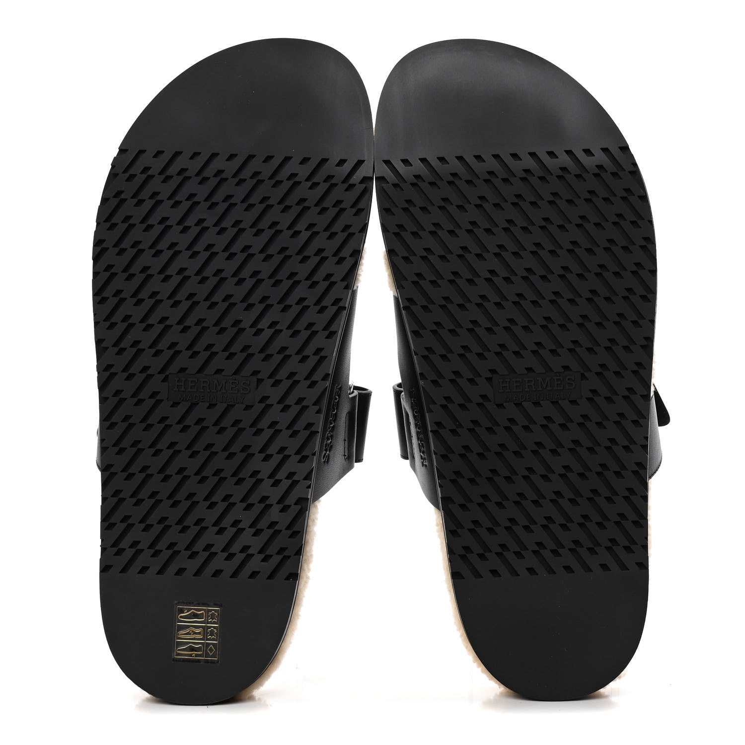 Hermes Calfskin Woolskin Mens Chypre Sandals 42 Black Ecru 7 of 9