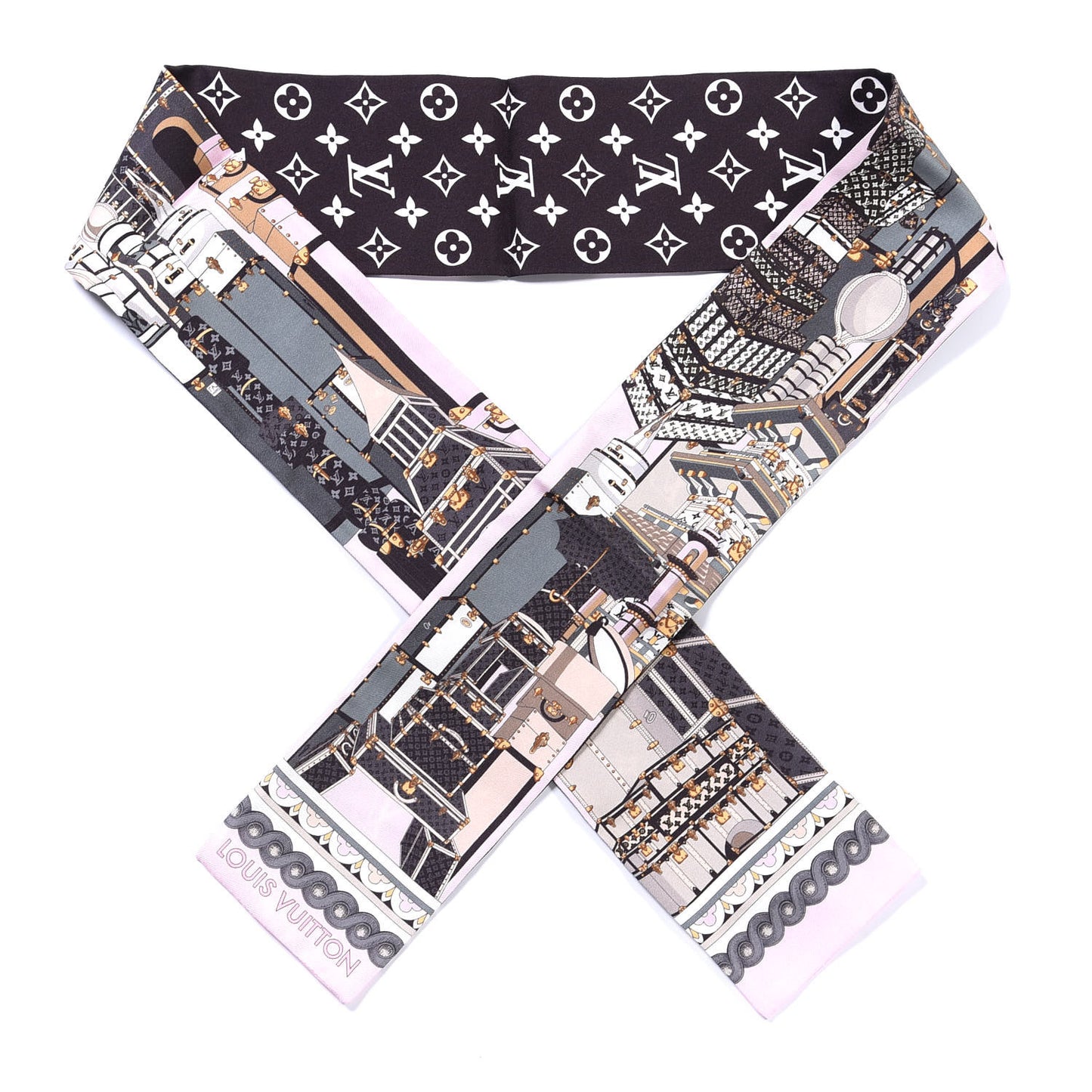 Silk Monogram Around The World Bandeau Black Pink