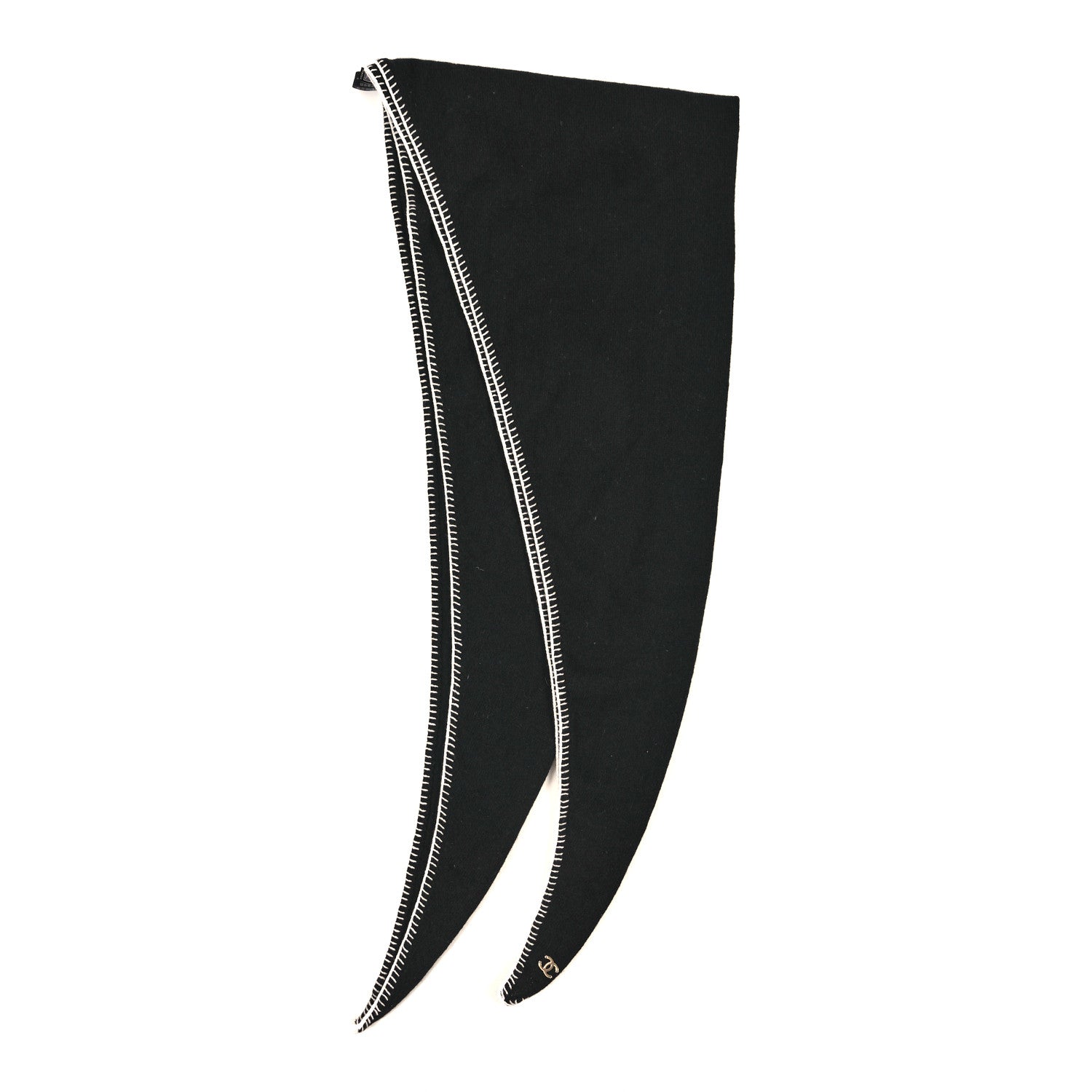Chanel Cashmere Whipstitch Scarf Black White 2 of 3