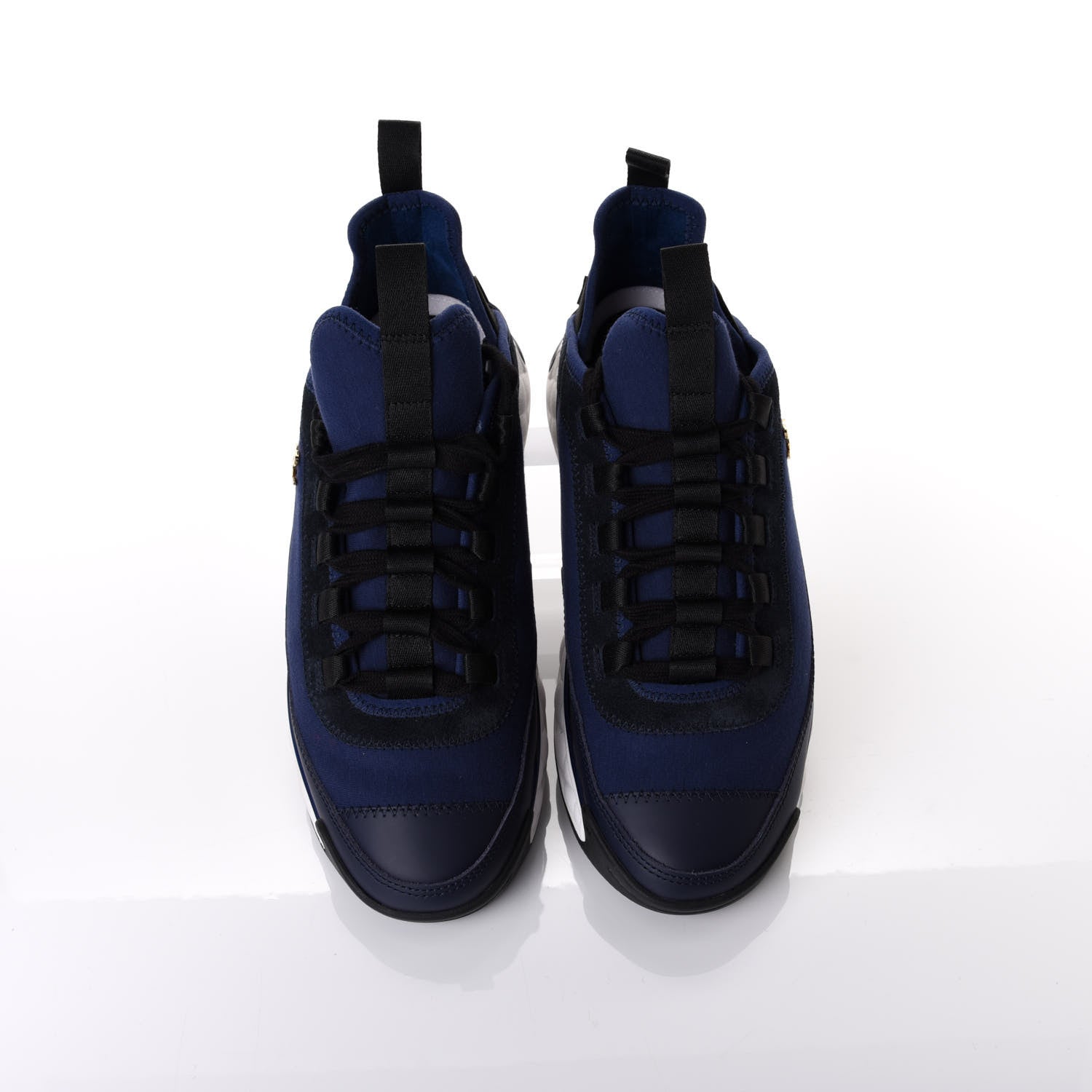 Chanel Fabric Calfskin Suede CC Sneakers 38.5 Navy Black 5 of 10