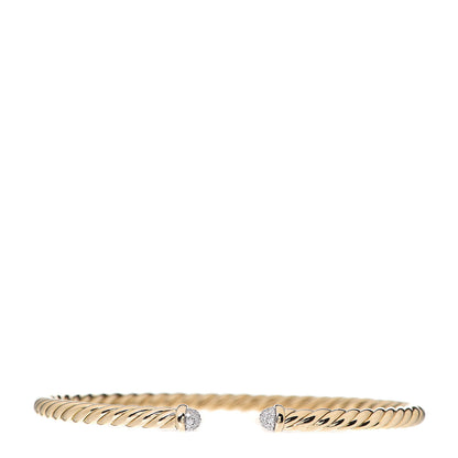 David Yurman 18K Yellow Gold Diamond 4mm Cablespira Bracelet 1 of 4