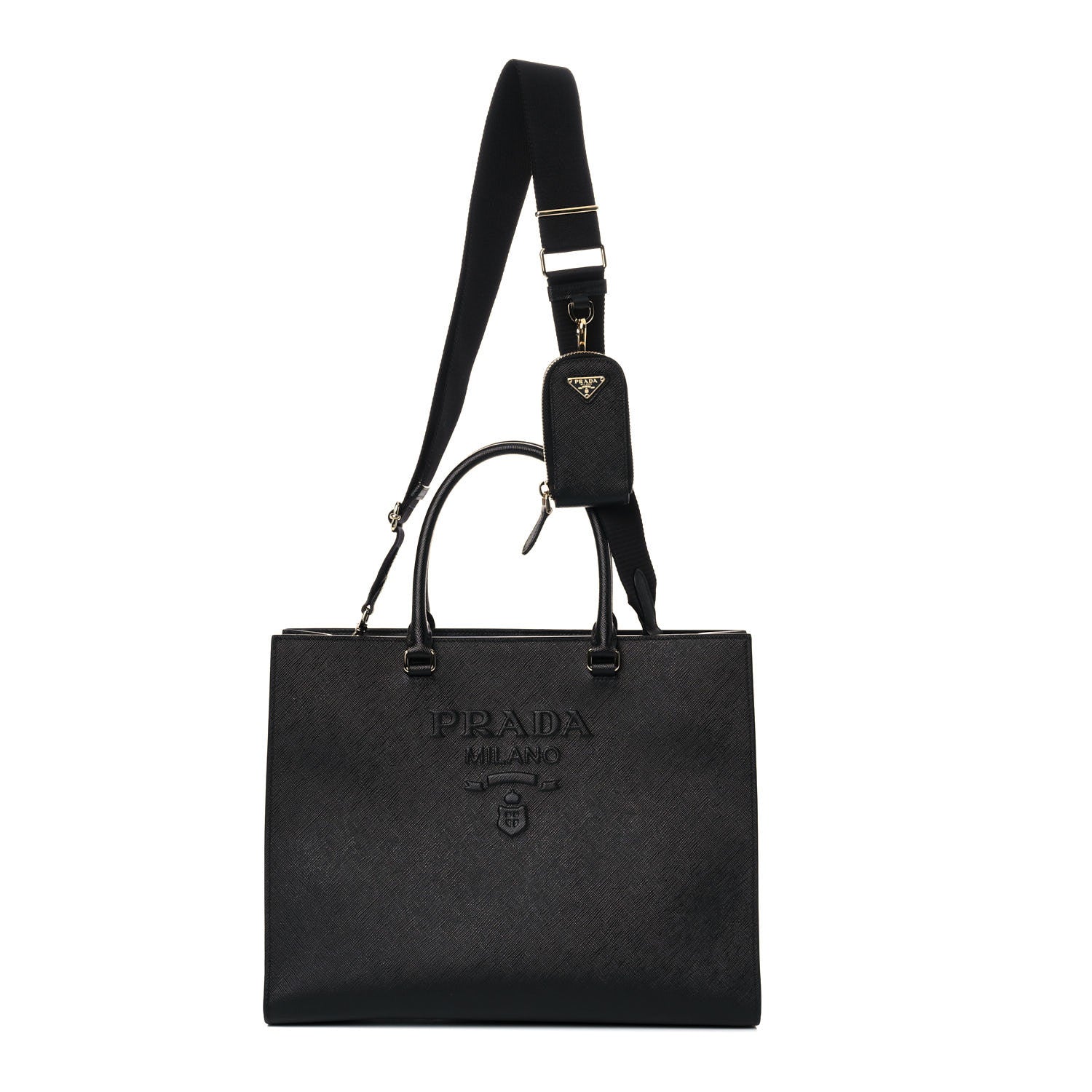 Prada Saffiano Lux Logo Embossed Large Shoulder Tote Handbag Black 2 of 24