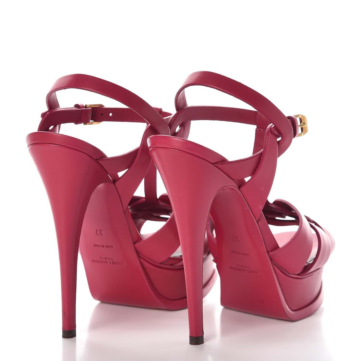 Saint Laurent Calfskin Tribute 105 Platform Sandals 37 Fuchsia 4 of 8