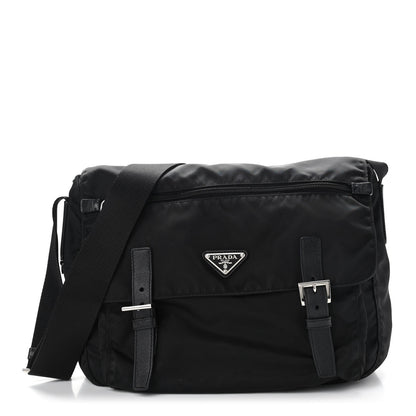 Prada Tessuto Nylon Saffiano Double Buckle Messenger Shoulder Bag Black 1 of 10
