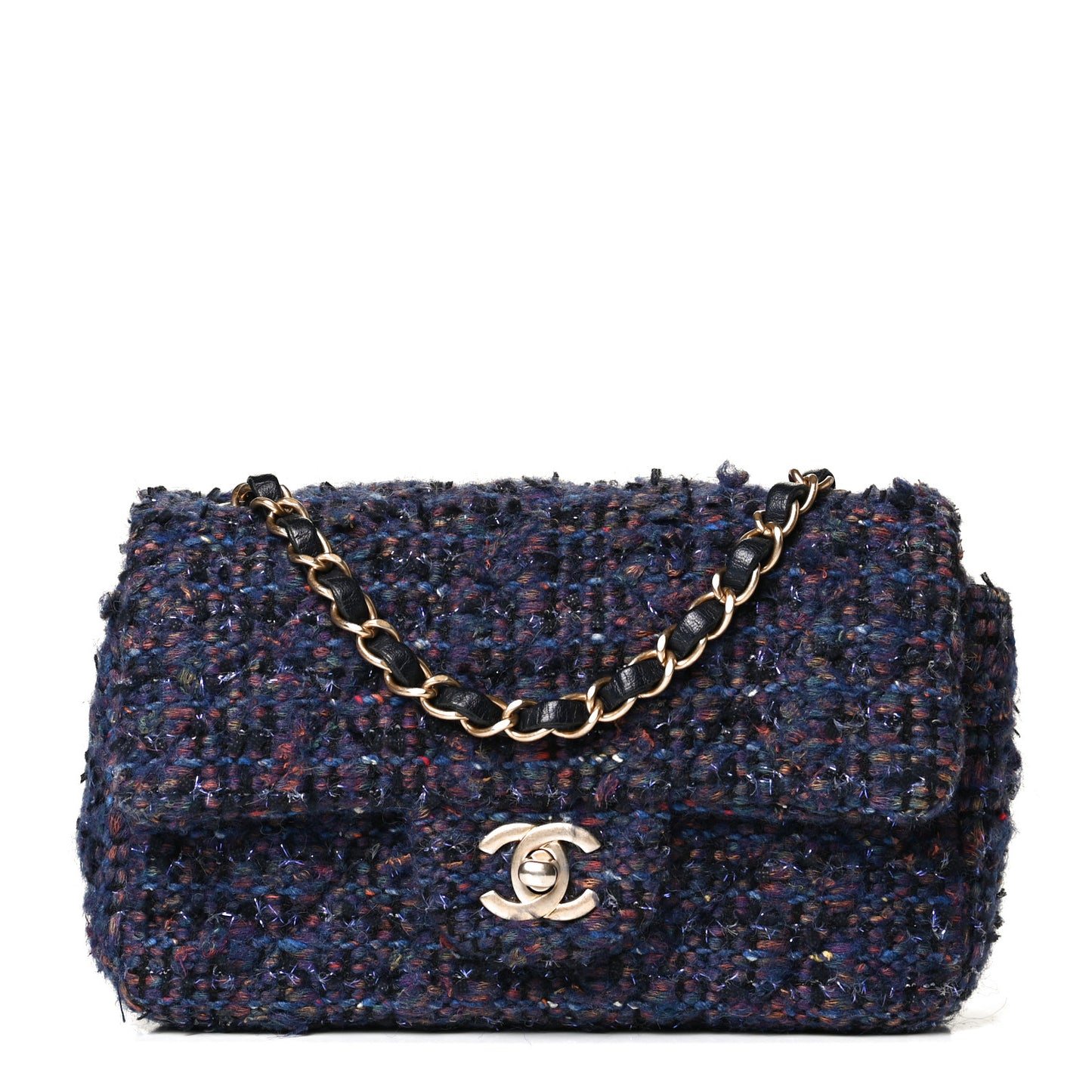 Tweed Quilted Mini Rectangular Flap Blue Multicolor
