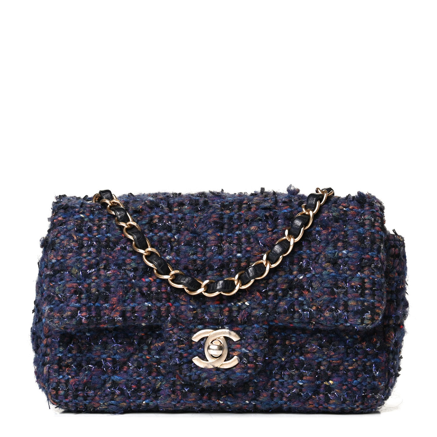Chanel Tweed Quilted Mini Rectangular Flap Blue Multicolor 1 of 10