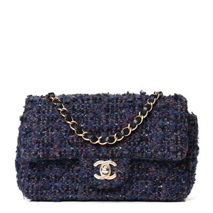 Chanel Tweed Quilted Mini Rectangular Flap Blue Multicolor 1 of 10