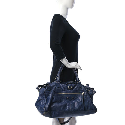 Balenciaga Agneau Classic Hardware Small Squash Duffel Bag Bleu Nuit 2 of 17