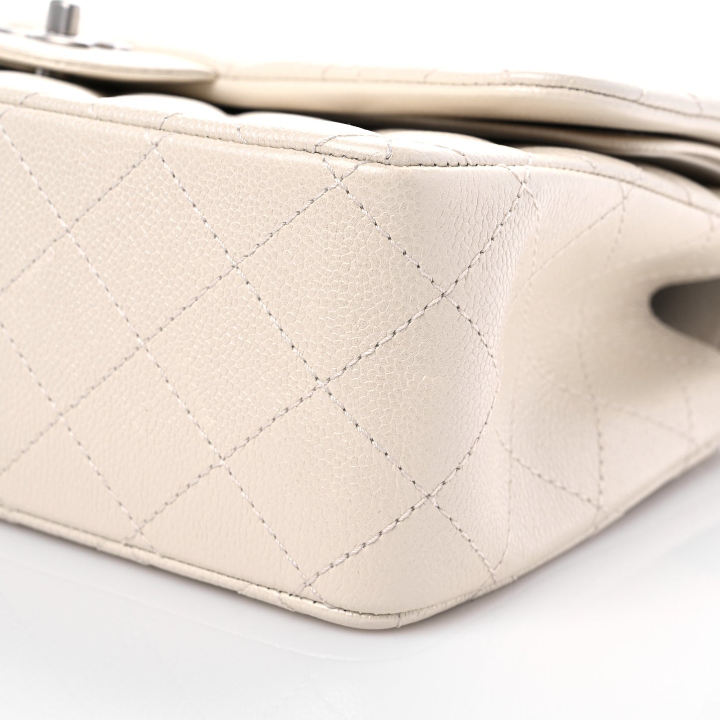 Pearly Caviar Quilted Jumbo Double Flap Dark White