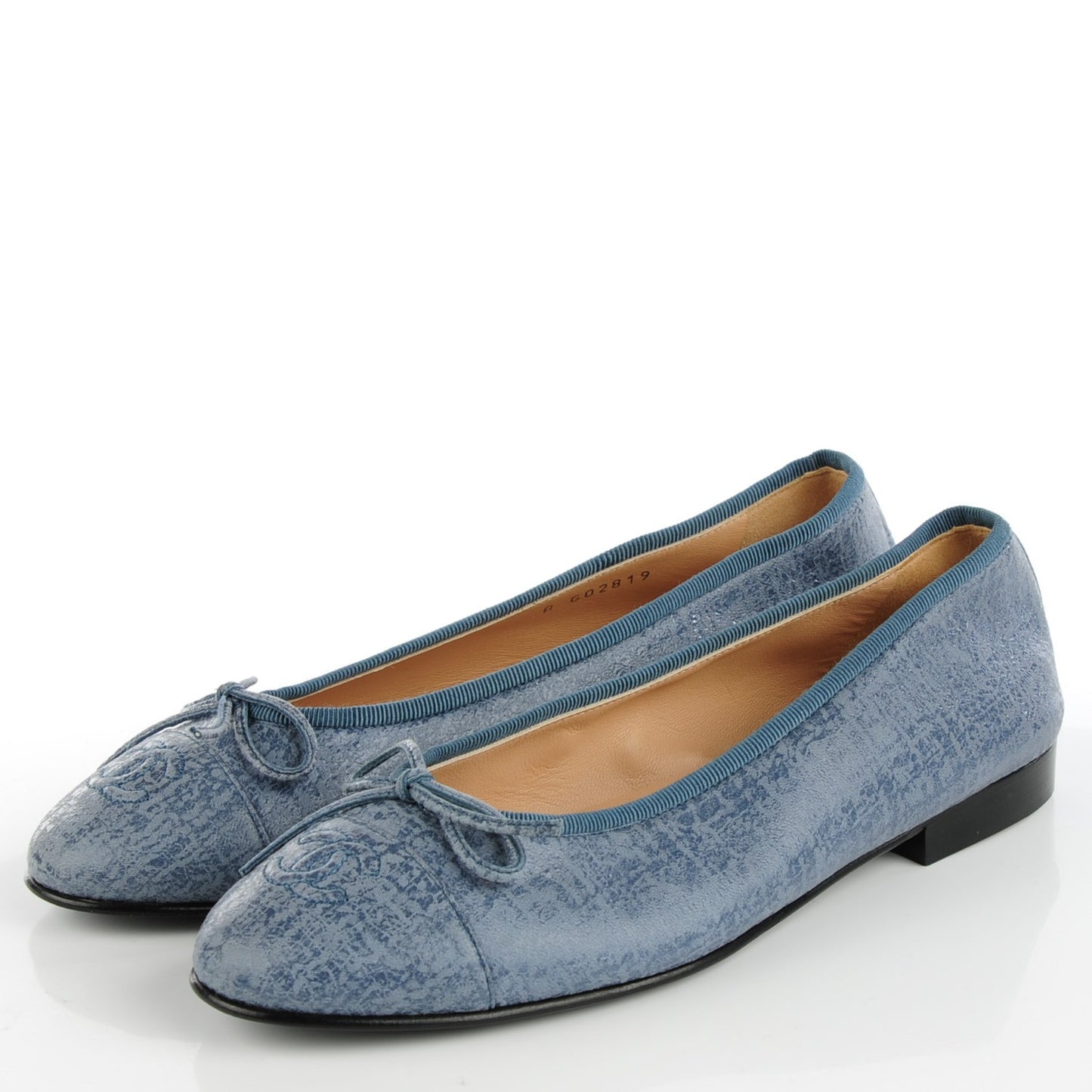 Iridescent Calfskin Cap Toe CC Ballerina Flats 36.5 Blue