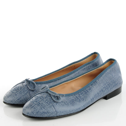 Chanel Iridescent Calfskin Cap Toe CC Ballerina Flats 36.5 Blue 3 of 8
