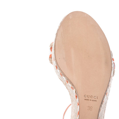 Gucci Raffia Woven Tiffany Espadrille Platform Wedge Sandals 39 Natural White Vibrant Orange 10 of 12