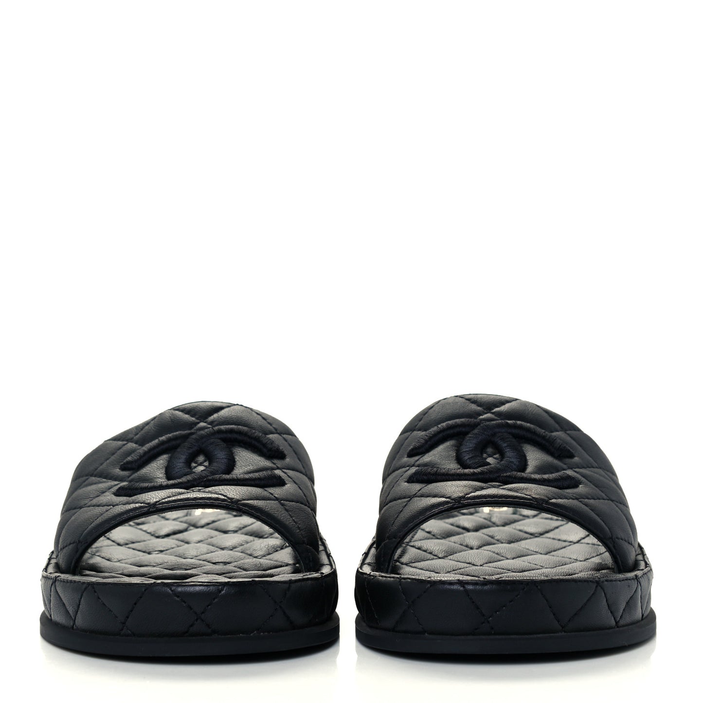 Lambskin Quilted CC Mules Sandals 39 Black