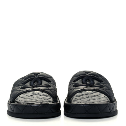 Chanel Lambskin Quilted CC Mules Sandals 39 Black 3 of 10