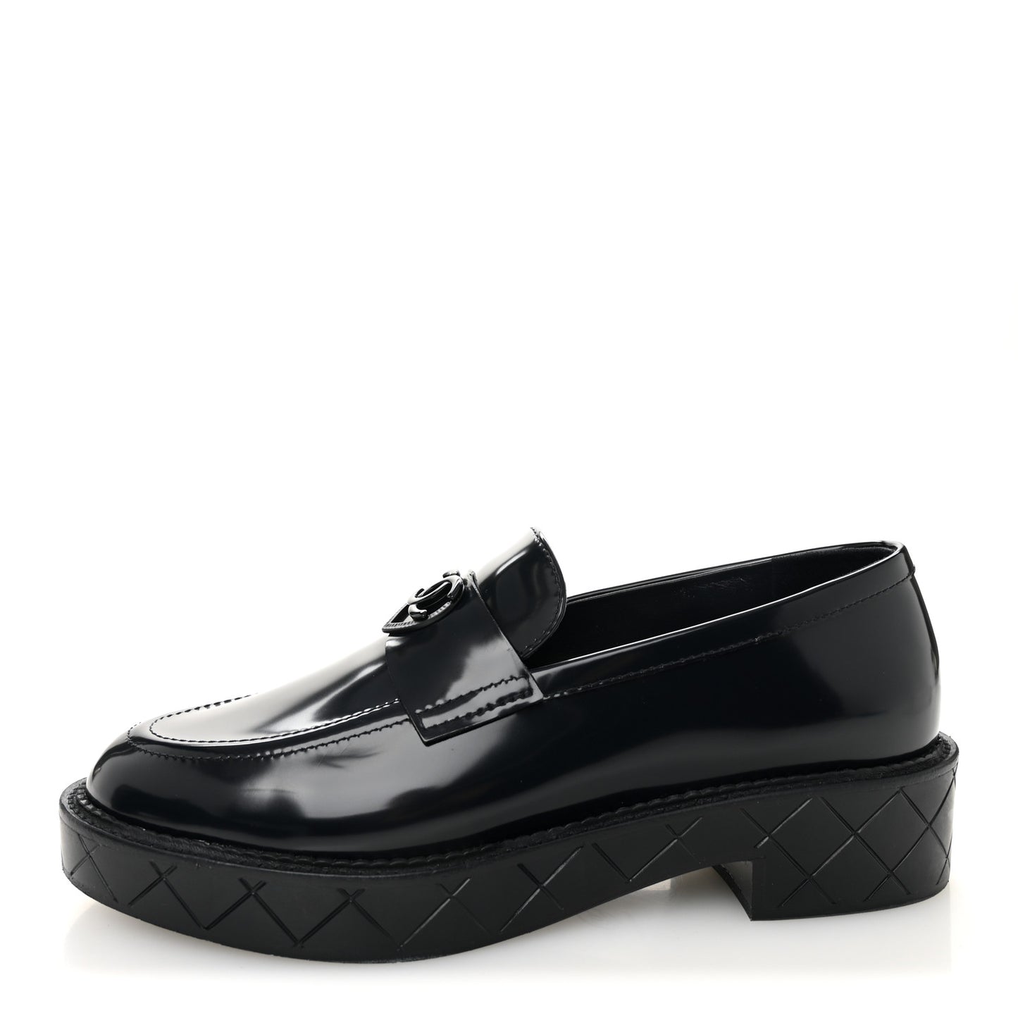 Shiny Calfskin Quilted CC Mocassin Loafers 39 Navy Blue