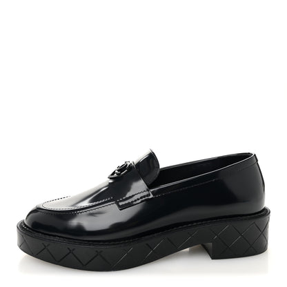 Chanel Shiny Calfskin Quilted CC Mocassin Loafers 39 Navy Blue 1 of 10
