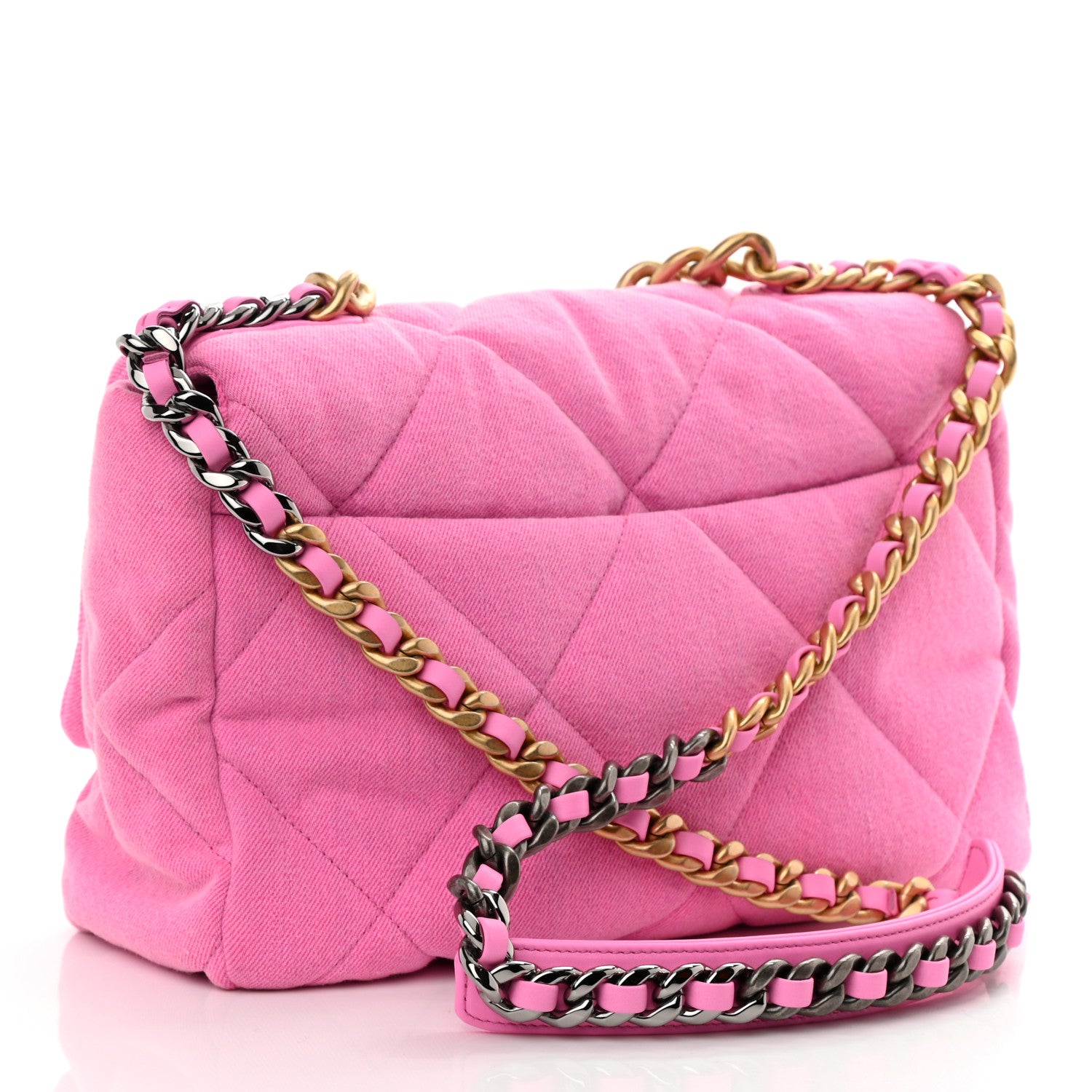 Chanel Denim Quilted Large Chanel 19 Flap Neon Pink 3 of 10