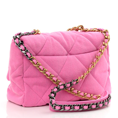 Chanel Denim Quilted Large Chanel 19 Flap Neon Pink 3 of 10