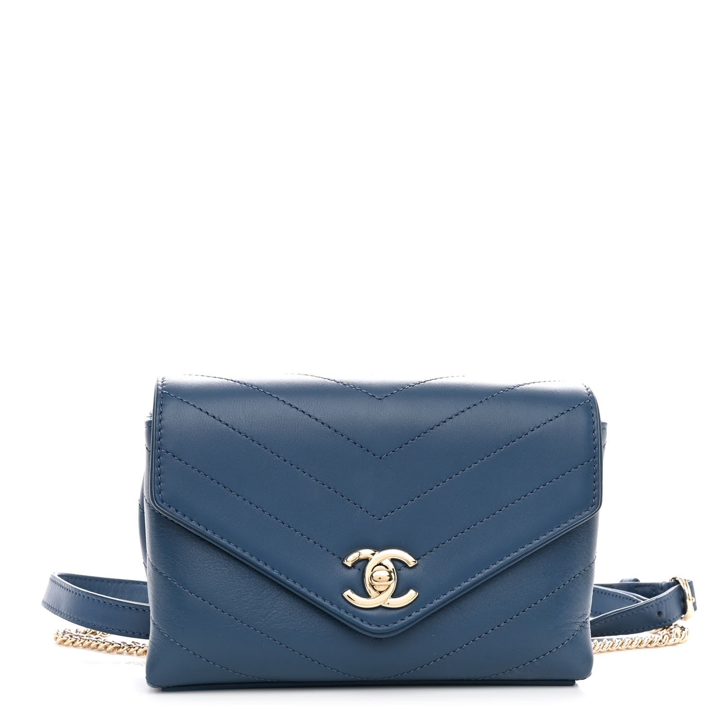 Chanel Calfskin Chevron Stitched Coco Waist Bag Blue 3 of 11