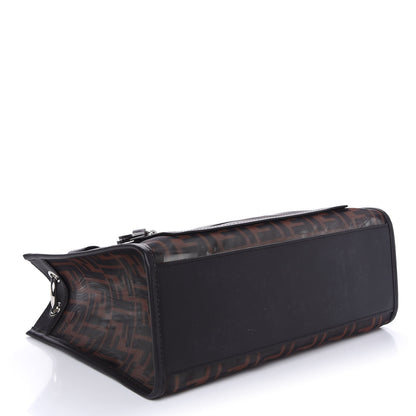 Fendi Mesh Vitello Century Cuoio FF 1974 Small Runaway Shopper Tote Marrone Black Ebano 4 of 9