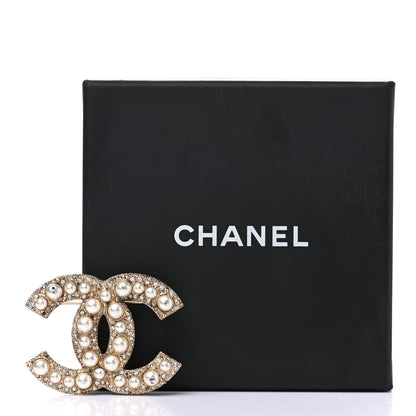 Chanel Metal Crystal Graduated Pearl CC Brooch Gold 5 of 5