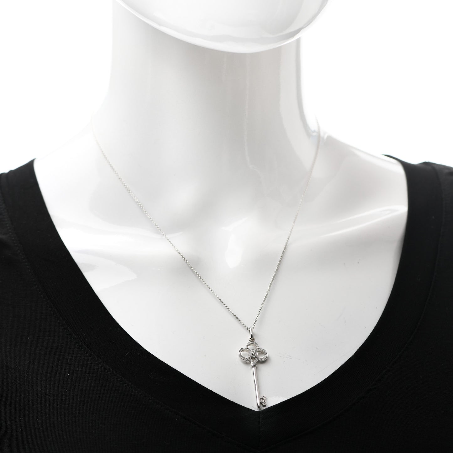 18K White Gold Diamond Crown Key Pendant Necklace