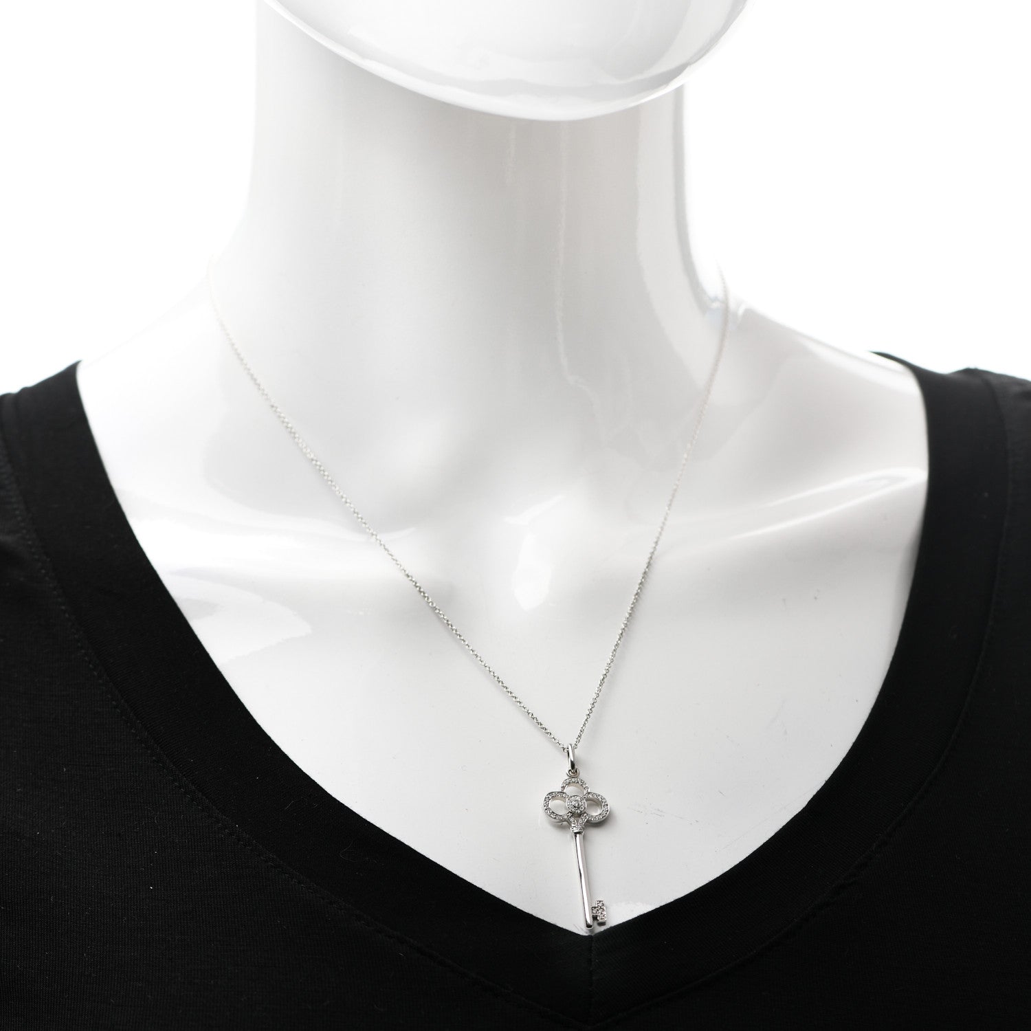 Tiffany 18K White Gold Diamond Crown Key Pendant Necklace 2 of 6