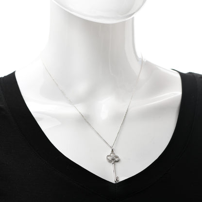 Tiffany 18K White Gold Diamond Crown Key Pendant Necklace 2 of 6