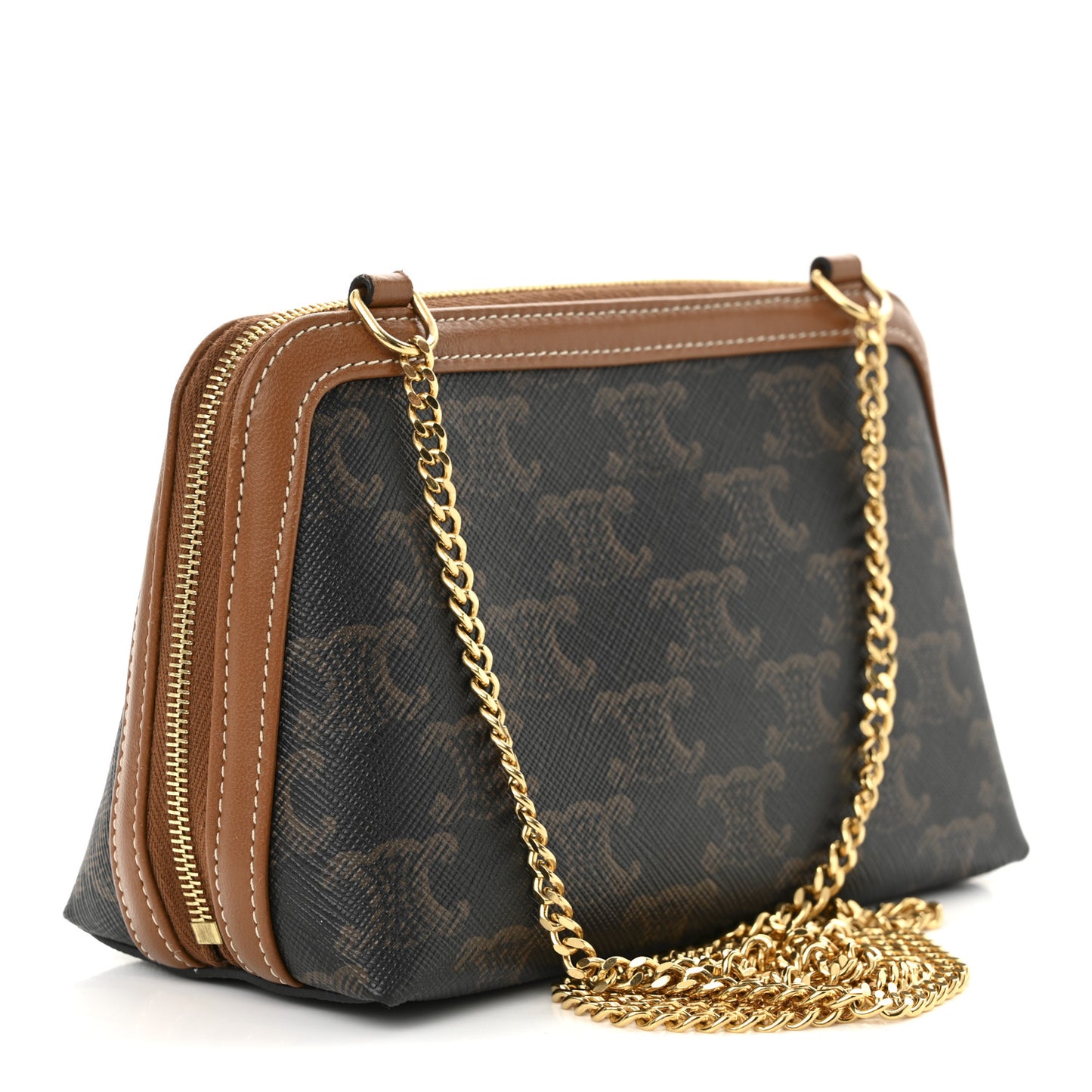 Triomphe Canvas Lambskin Clutch On Chain Tan
