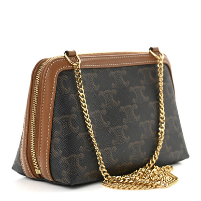 Celine Triomphe Canvas Lambskin Clutch On Chain Tan 3 of 10