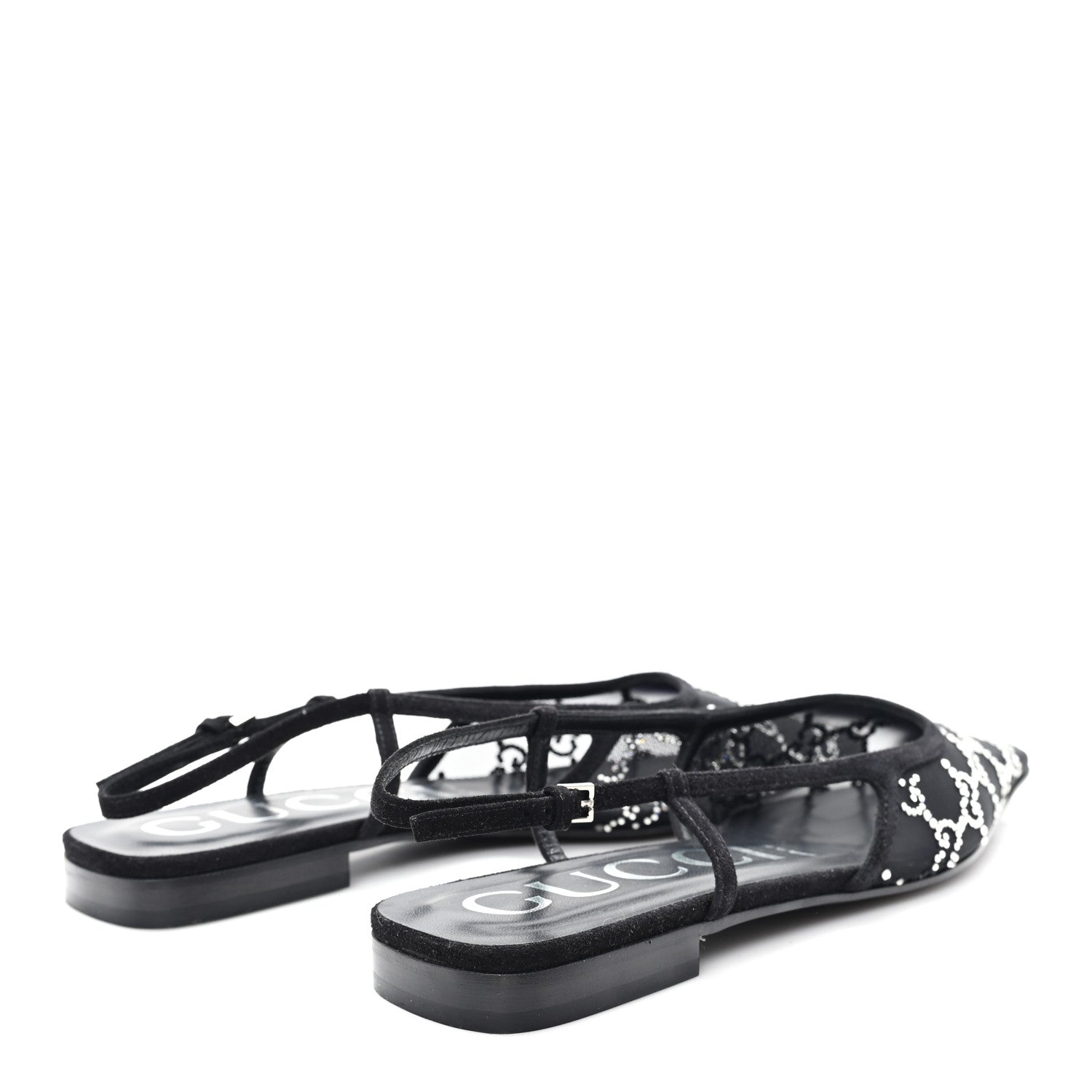 Gucci Suede Mesh Crystal GG Monogram Slingback Ballet Flats 39 Black 5 of 9