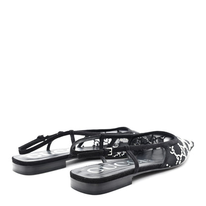 Gucci Suede Mesh Crystal GG Monogram Slingback Ballet Flats 39 Black 5 of 9