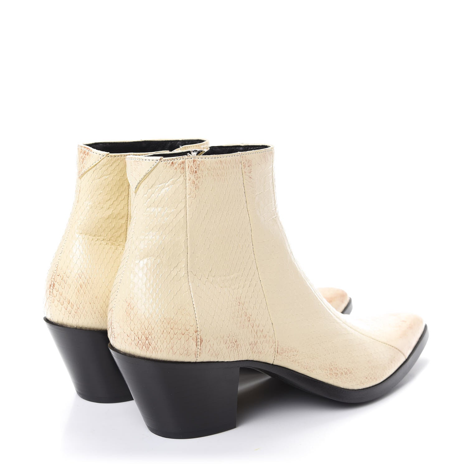 Saint Laurent Lacquered Snakeskin Ayers Finn 60 Crop Zip Boots 37 Cream 4 of 11