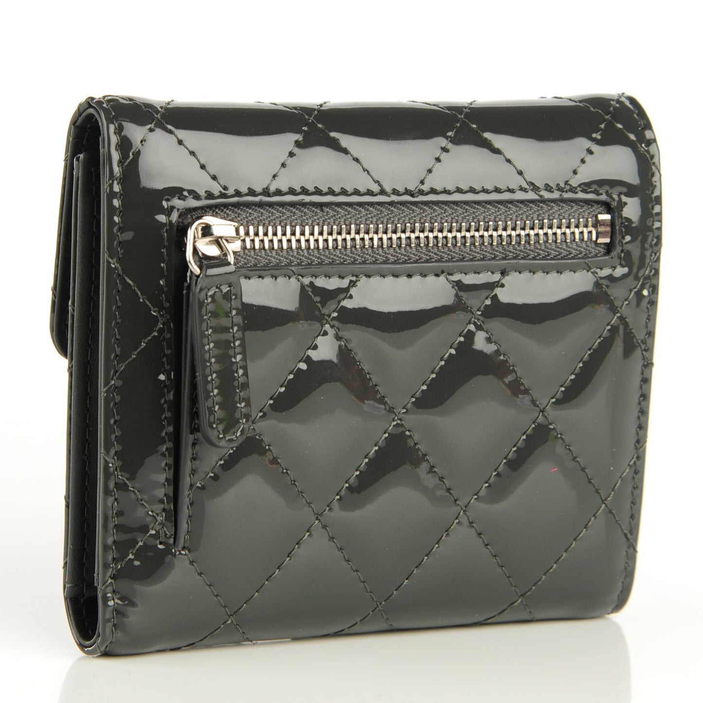 Patent Quilted Compact Flap Wallet Grey