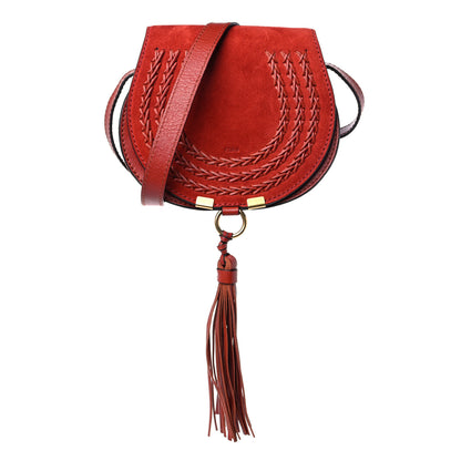 Chloe Suede Calfskin Braided Mini Marcie Round Crossbody Bag Red 1 of 11