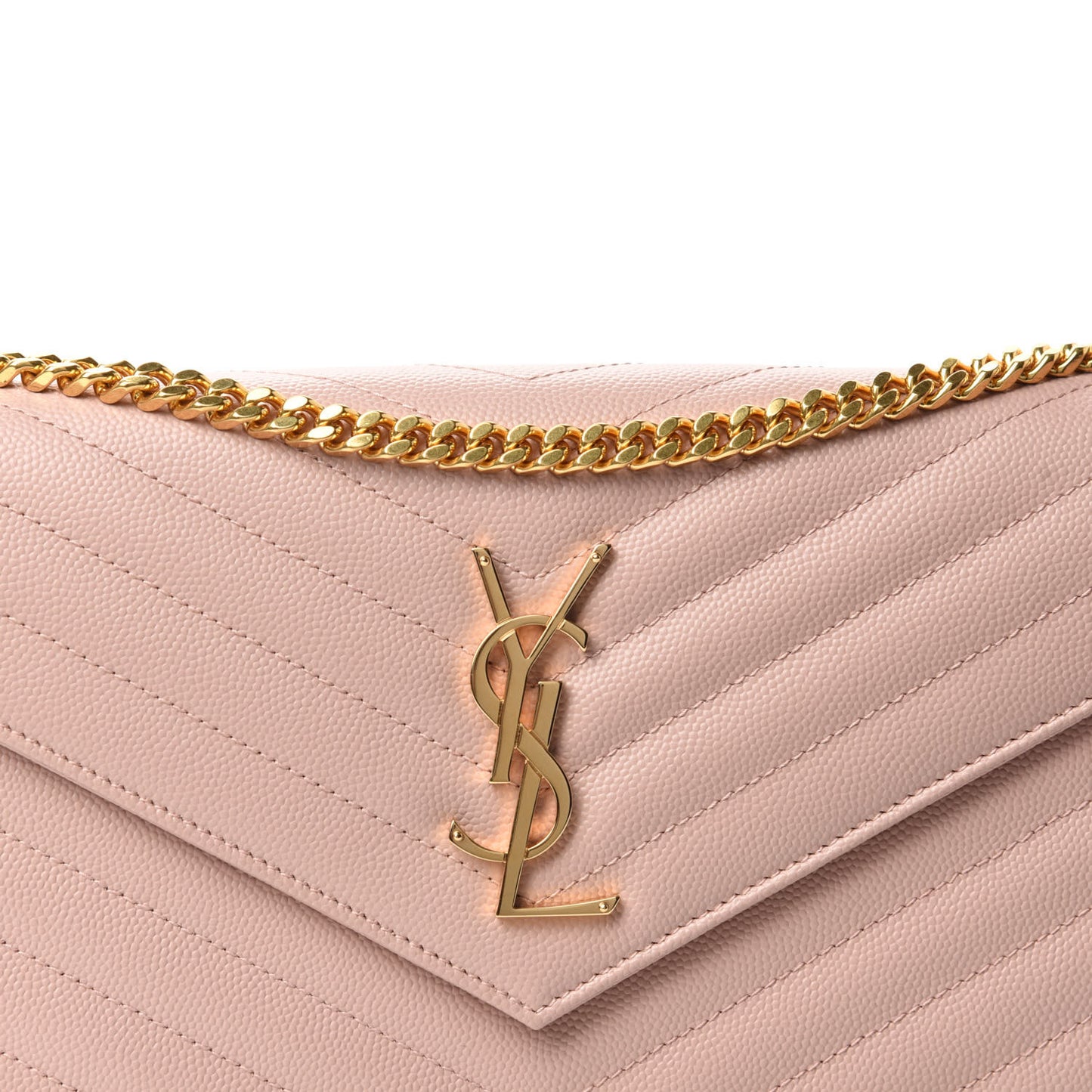 Grain De Poudre Matelasse Chevron Monogram Chain Wallet Pale Blush